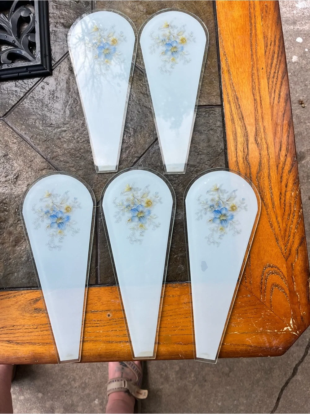 Vintage Touch Lamp Blue Floral Glass Lantern Panels - Set of 5